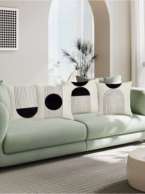 Boho Black & Cream Throw Pillow Covers - Set of 4